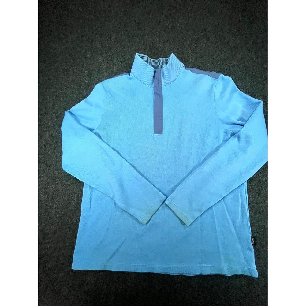 Hugo Boss Sweater Mens Blue Tight Knit Ribbed Regular Fit Mock Neck Quarter Zip